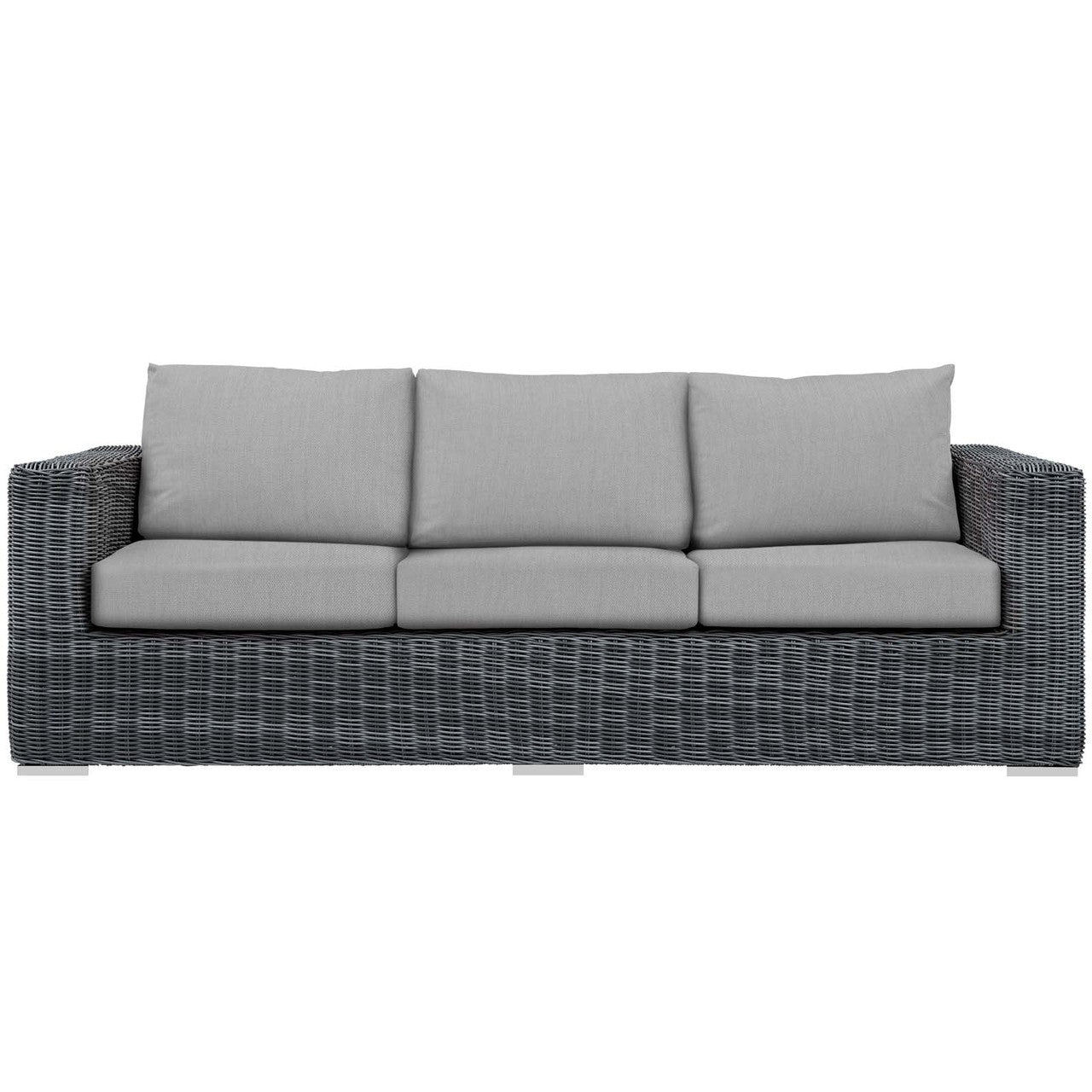 Summon Outdoor Patio Sunbrella® Sofa, Sunbrella Rattan Wicker, Grey Gray 13372