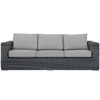 Summon Outdoor Patio Sunbrella® Sofa, Sunbrella Rattan Wicker, Grey Gray 13372