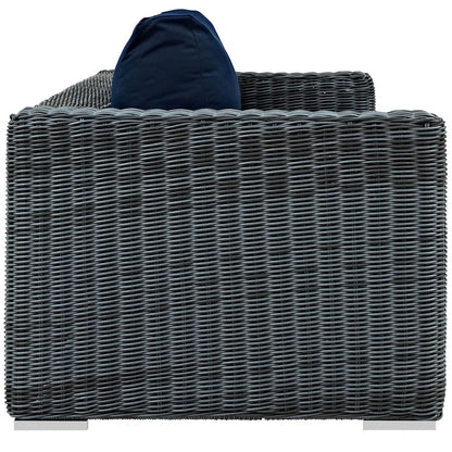 Summon Outdoor Patio Sunbrella Sofa, Navy, Rattan 9785