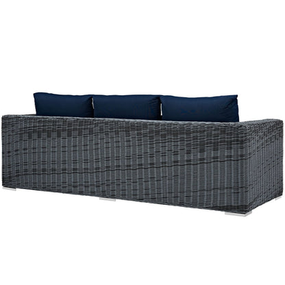 Summon Outdoor Patio Sunbrella Sofa, Navy, Rattan 9785