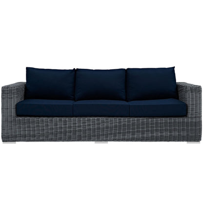 Summon Outdoor Patio Sunbrella Sofa, Navy, Rattan 9785