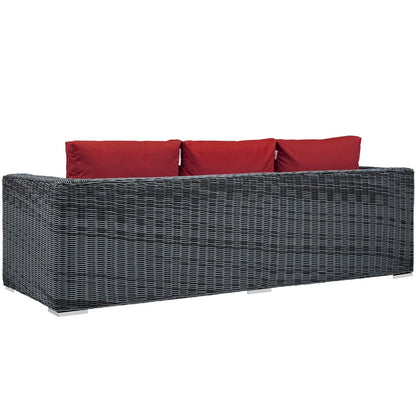 Summon Outdoor Patio Sunbrella® Sofa, Sunbrella Rattan Wicker, Red 13373