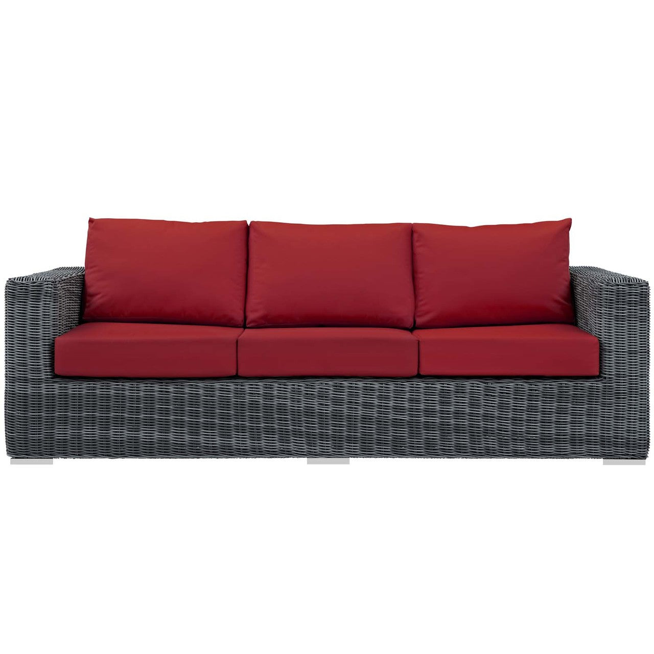 Summon Outdoor Patio Sunbrella® Sofa, Sunbrella Rattan Wicker, Red 13373