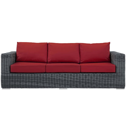 Summon Outdoor Patio Sunbrella® Sofa, Sunbrella Rattan Wicker, Red 13373