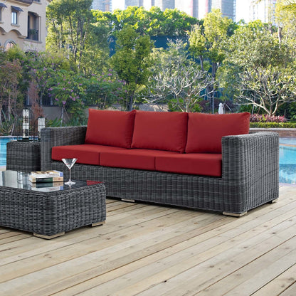 Summon Outdoor Patio Sunbrella® Sofa, Sunbrella Rattan Wicker, Red 13373