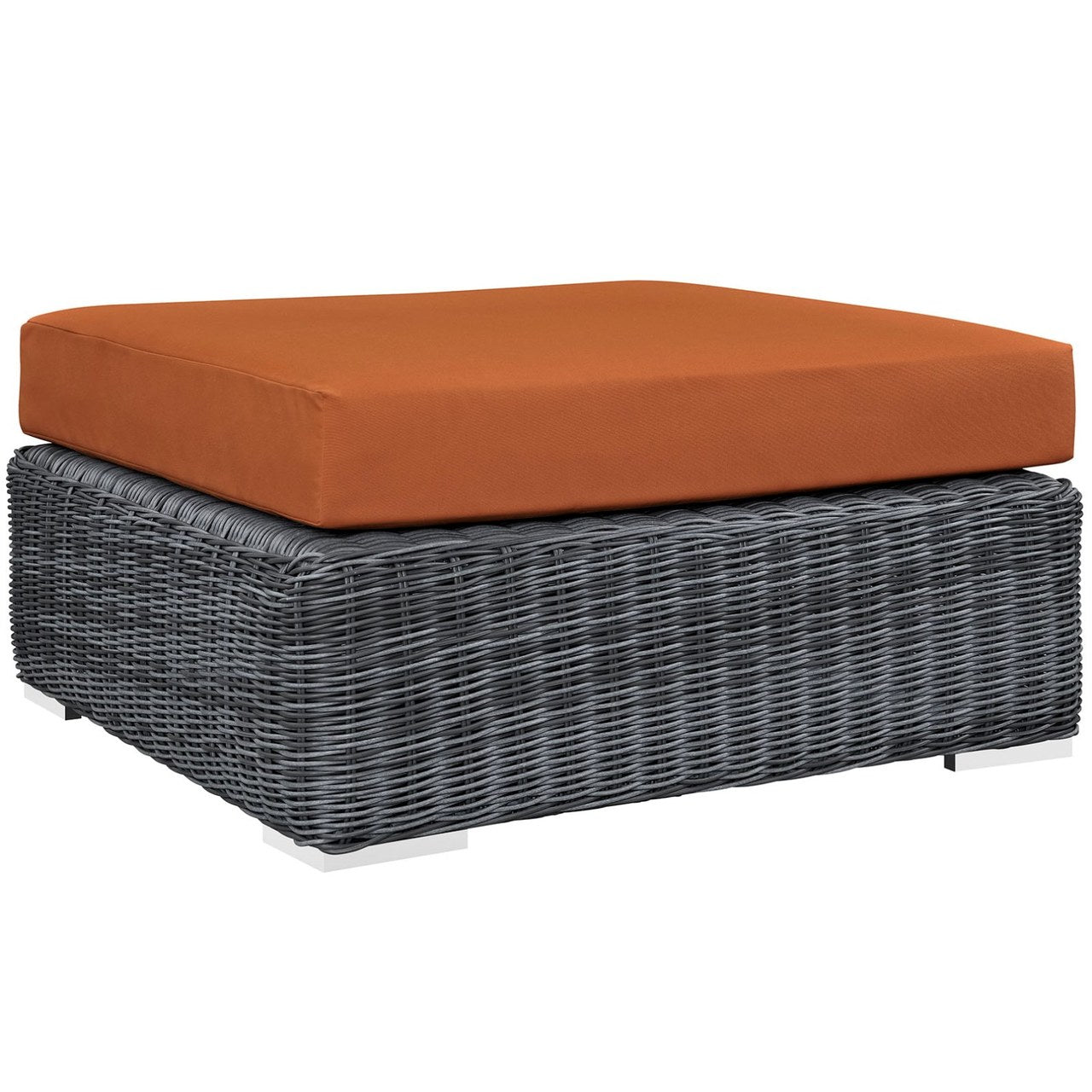 Summon Outdoor Patio Sunbrella Square Ottoman, Orange, Rattan 9789