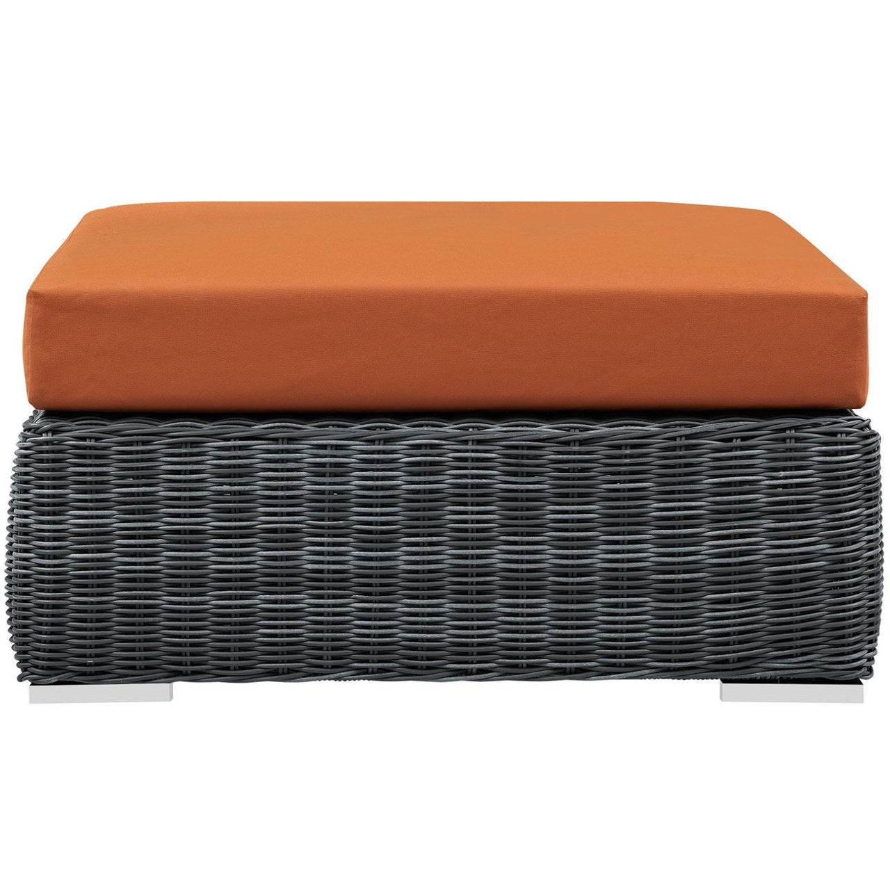Summon Outdoor Patio Sunbrella Square Ottoman, Orange, Rattan 9789
