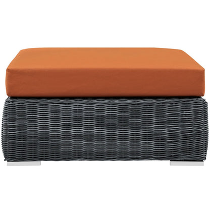Summon Outdoor Patio Sunbrella Square Ottoman, Orange, Rattan 9789