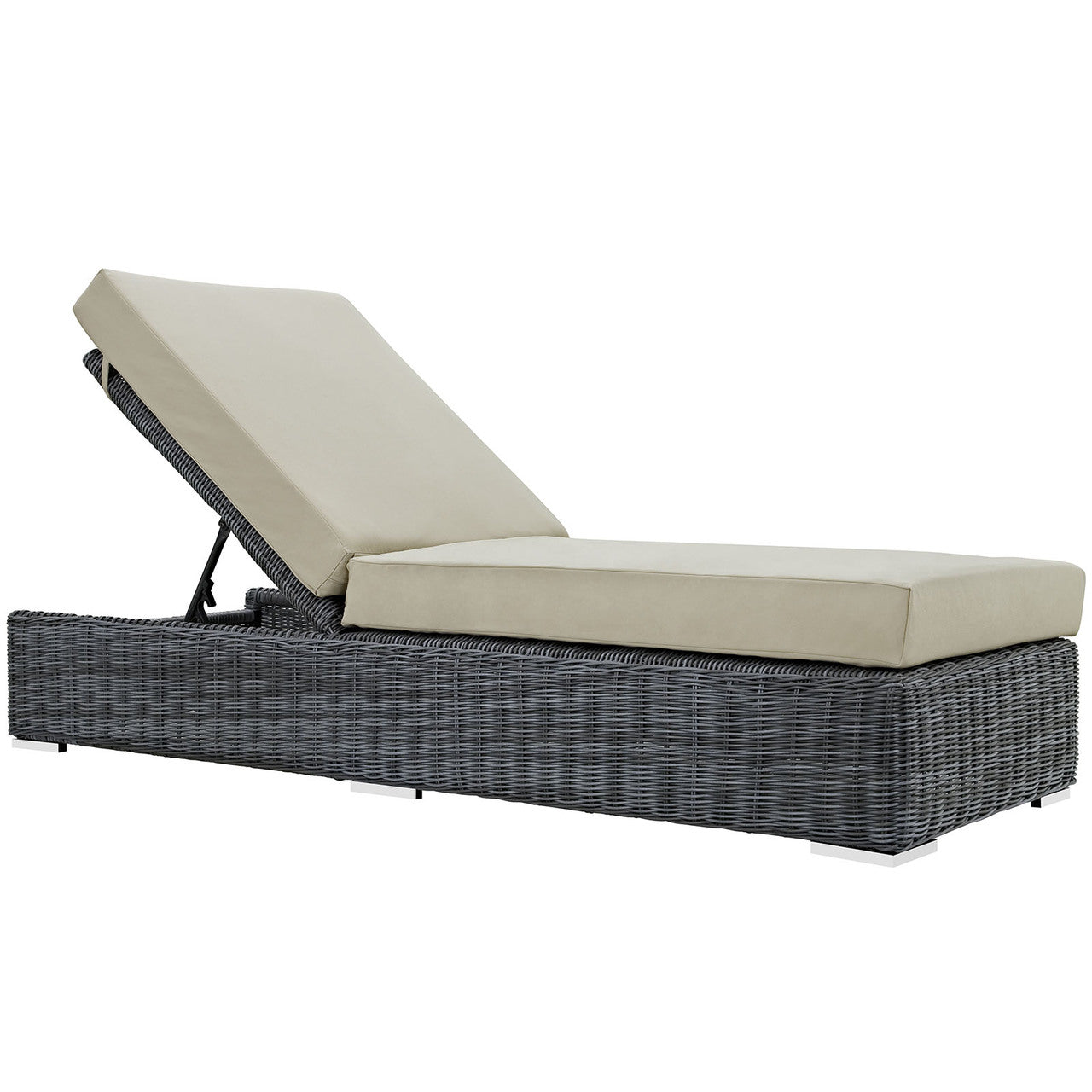 Summon Outdoor Patio Chaise Lounge, Beige, Fabric, Synthetic Rattan