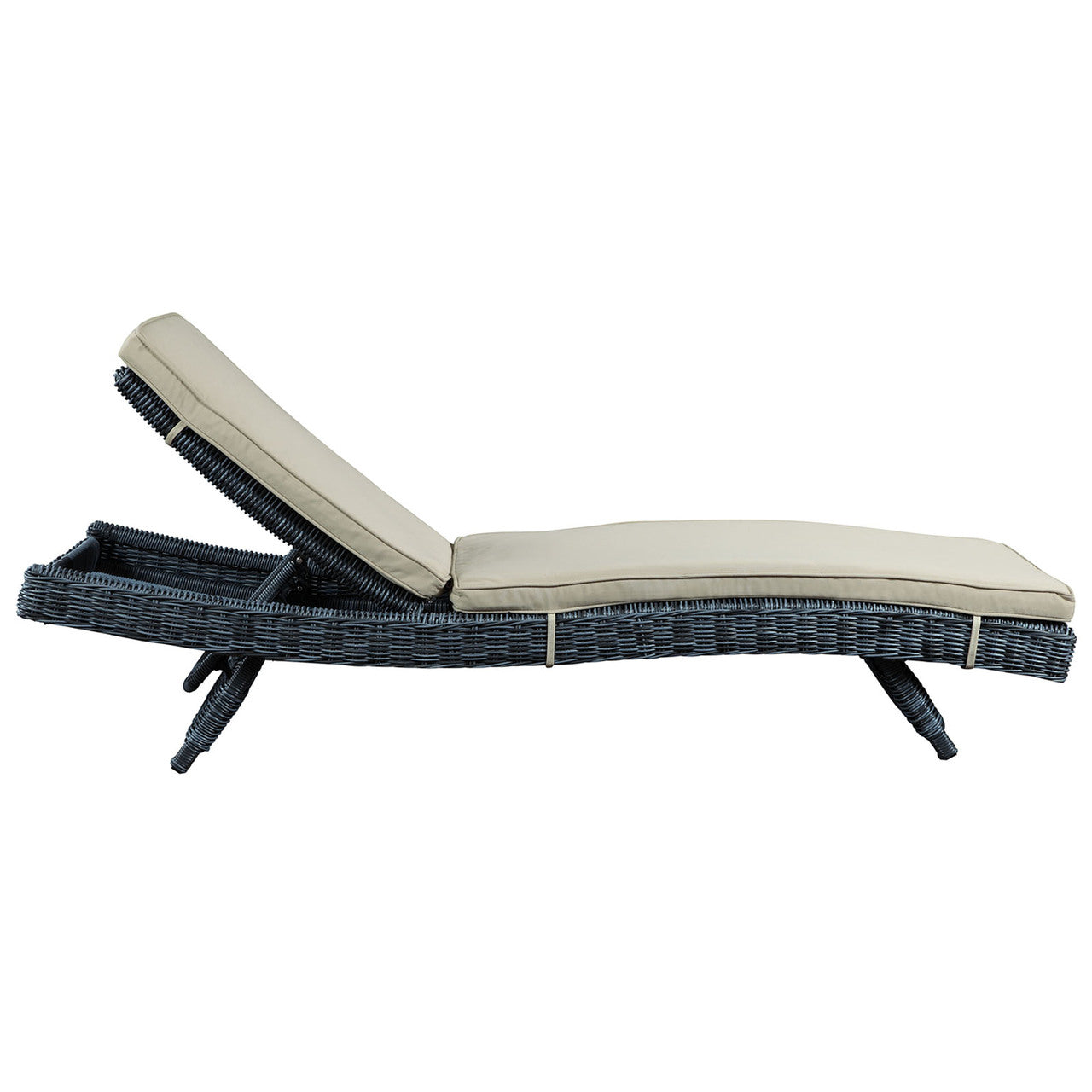 Summon Outdoor Patio Chaise Lounge, Beige, Fabric, Synthetic Rattan