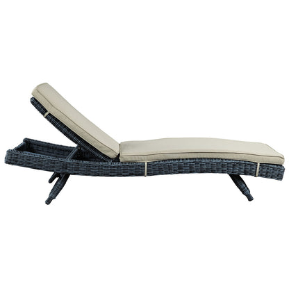 Summon Outdoor Patio Chaise Lounge, Beige, Fabric, Synthetic Rattan