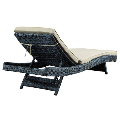 Summon Outdoor Patio Chaise Lounge, Beige, Fabric, Synthetic Rattan