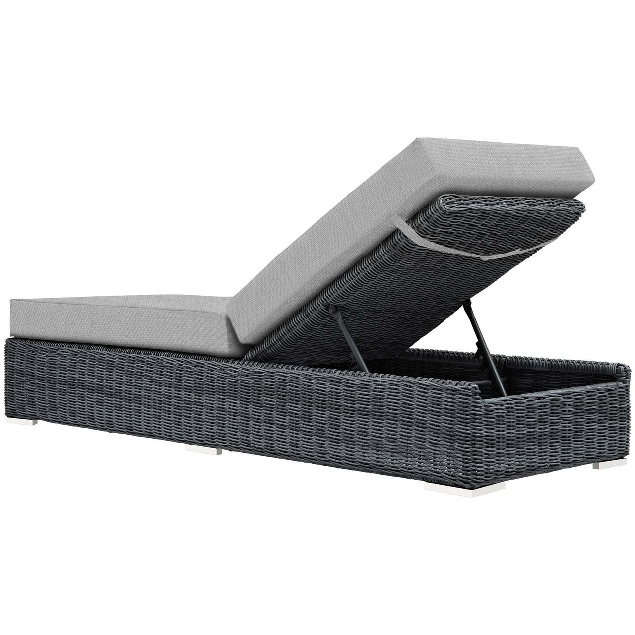 Summon Outdoor Patio Sunbrella® Chaise Lounge, Sunbrella Rattan Wicker, Grey Gray 13374