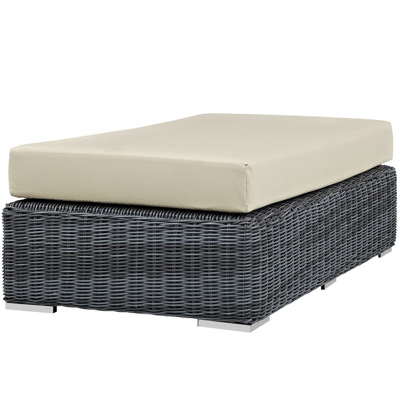 Summon Outdoor Patio Sunbrella Rectangle Ottoman, Beige, Rattan 9792
