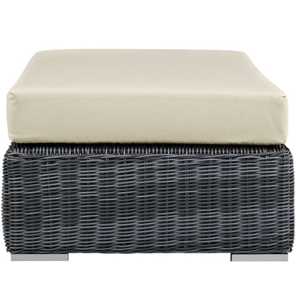 Summon Outdoor Patio Sunbrella Rectangle Ottoman, Beige, Rattan 9792