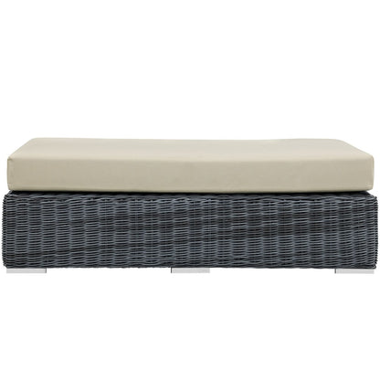 Summon Outdoor Patio Sunbrella Rectangle Ottoman, Beige, Rattan 9792