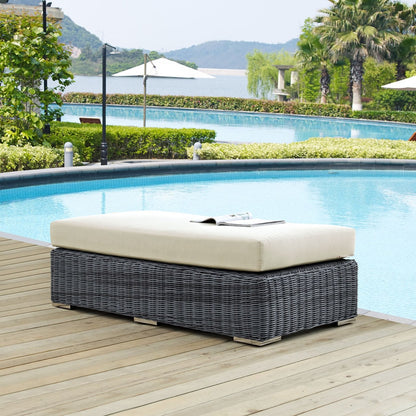 Summon Outdoor Patio Sunbrella Rectangle Ottoman, Beige, Rattan 9792