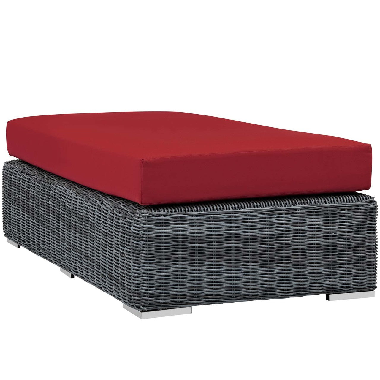 Summon Outdoor Patio Sunbrella® Rectangle Ottoman, Sunbrella Rattan Wicker, Red 13377