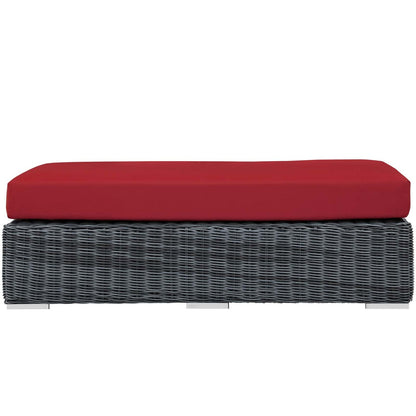 Summon Outdoor Patio Sunbrella® Rectangle Ottoman, Sunbrella Rattan Wicker, Red 13377