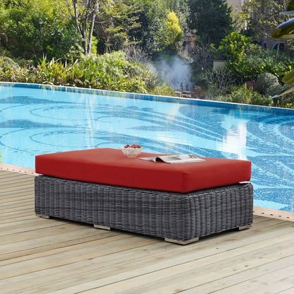 Summon Outdoor Patio Sunbrella® Rectangle Ottoman, Sunbrella Rattan Wicker, Red 13377