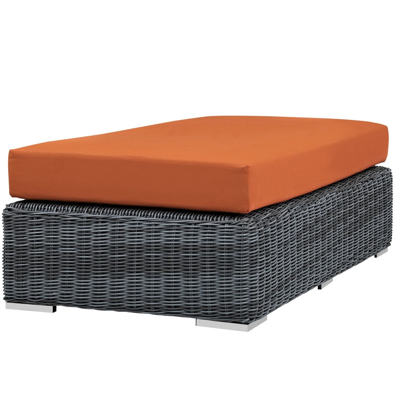 Summon Outdoor Patio Sunbrella Rectangle Ottoman, Orange, Rattan 9794
