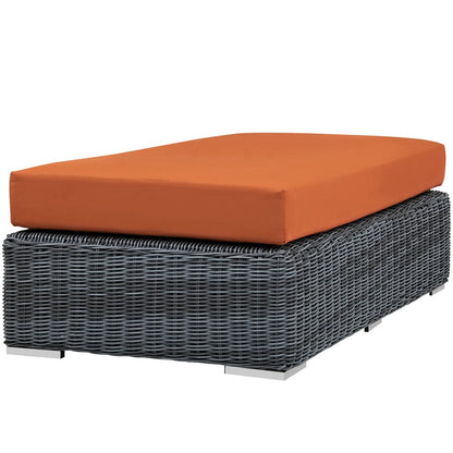 Summon Outdoor Patio Sunbrella Rectangle Ottoman, Orange, Rattan 9794