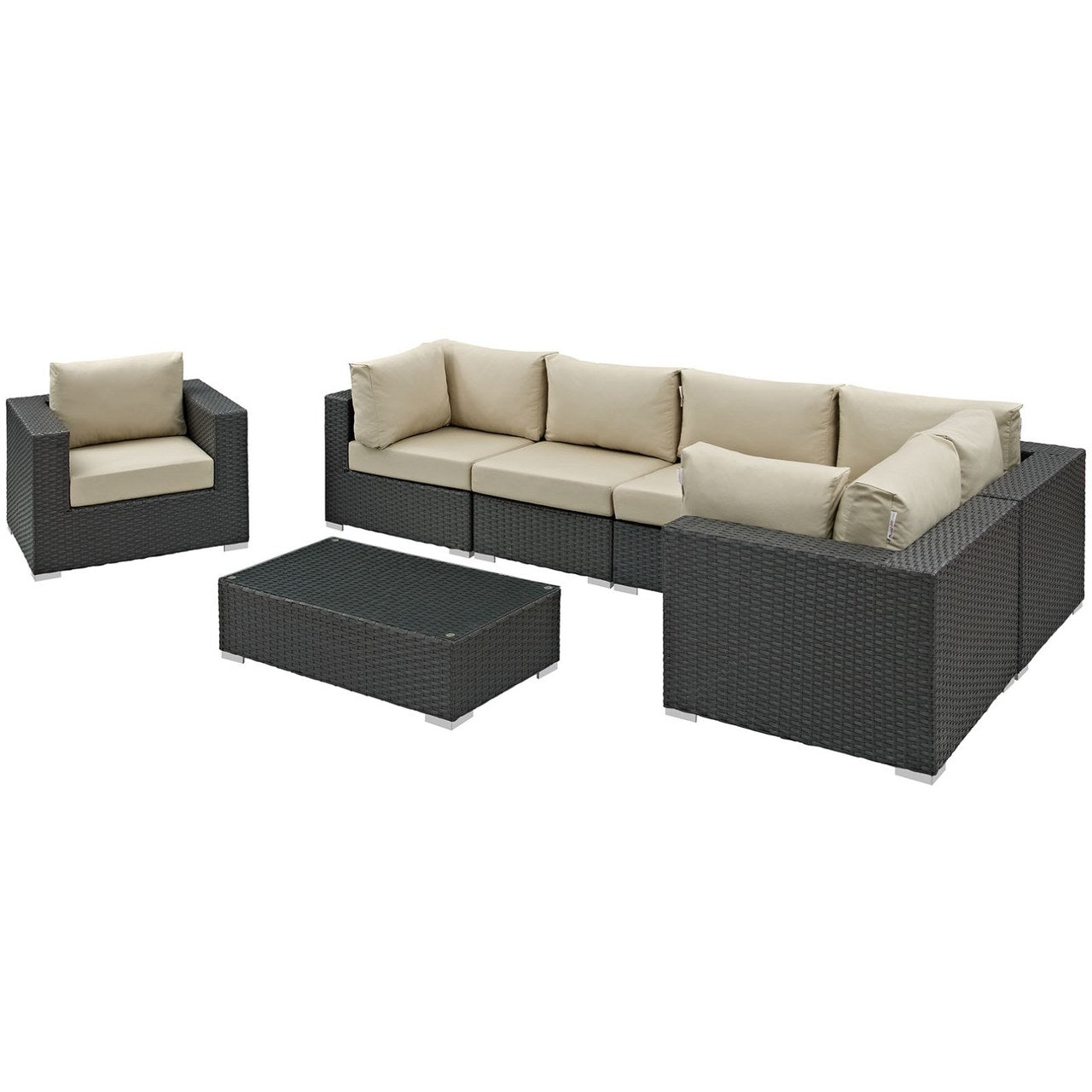 Sojourn Seven PCS Outdoor Patio Sunbrella Sectional Set , Beige, Rattan 9795