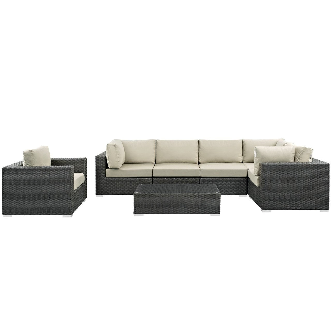Sojourn Seven PCS Outdoor Patio Sunbrella Sectional Set , Beige, Rattan 9795