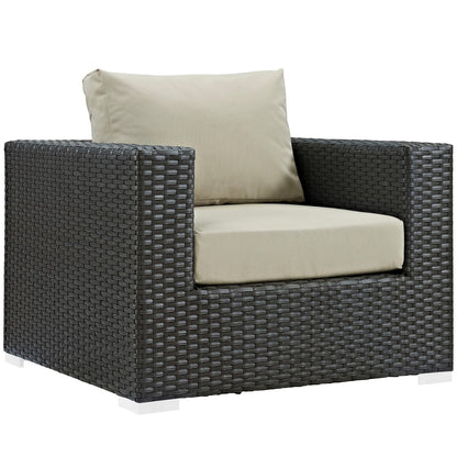 Sojourn Seven PCS Outdoor Patio Sunbrella Sectional Set , Beige, Rattan 9795