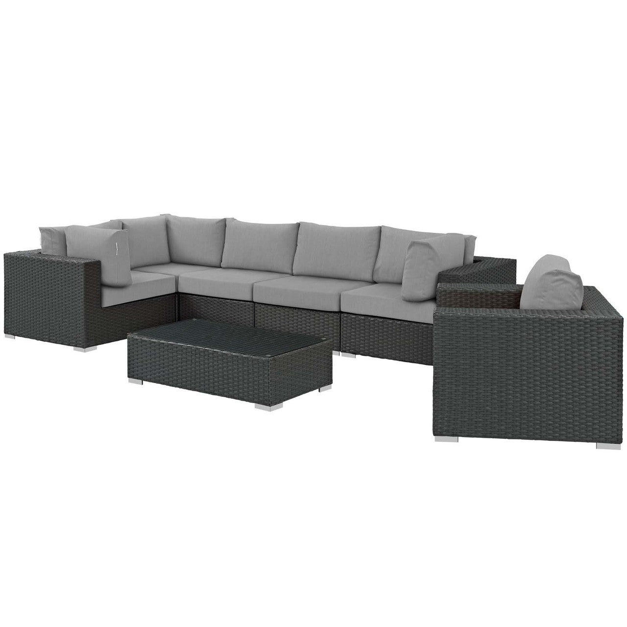 Sojourn 7 Piece Outdoor Patio Sunbrella® Sectional Set, Sunbrella Rattan Wicker, Grey Gray 13378