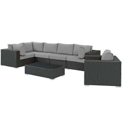 Sojourn 7 Piece Outdoor Patio Sunbrella® Sectional Set, Sunbrella Rattan Wicker, Grey Gray 13378