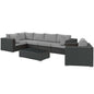 Sojourn 7 Piece Outdoor Patio Sunbrella® Sectional Set, Sunbrella Rattan Wicker, Grey Gray 13378