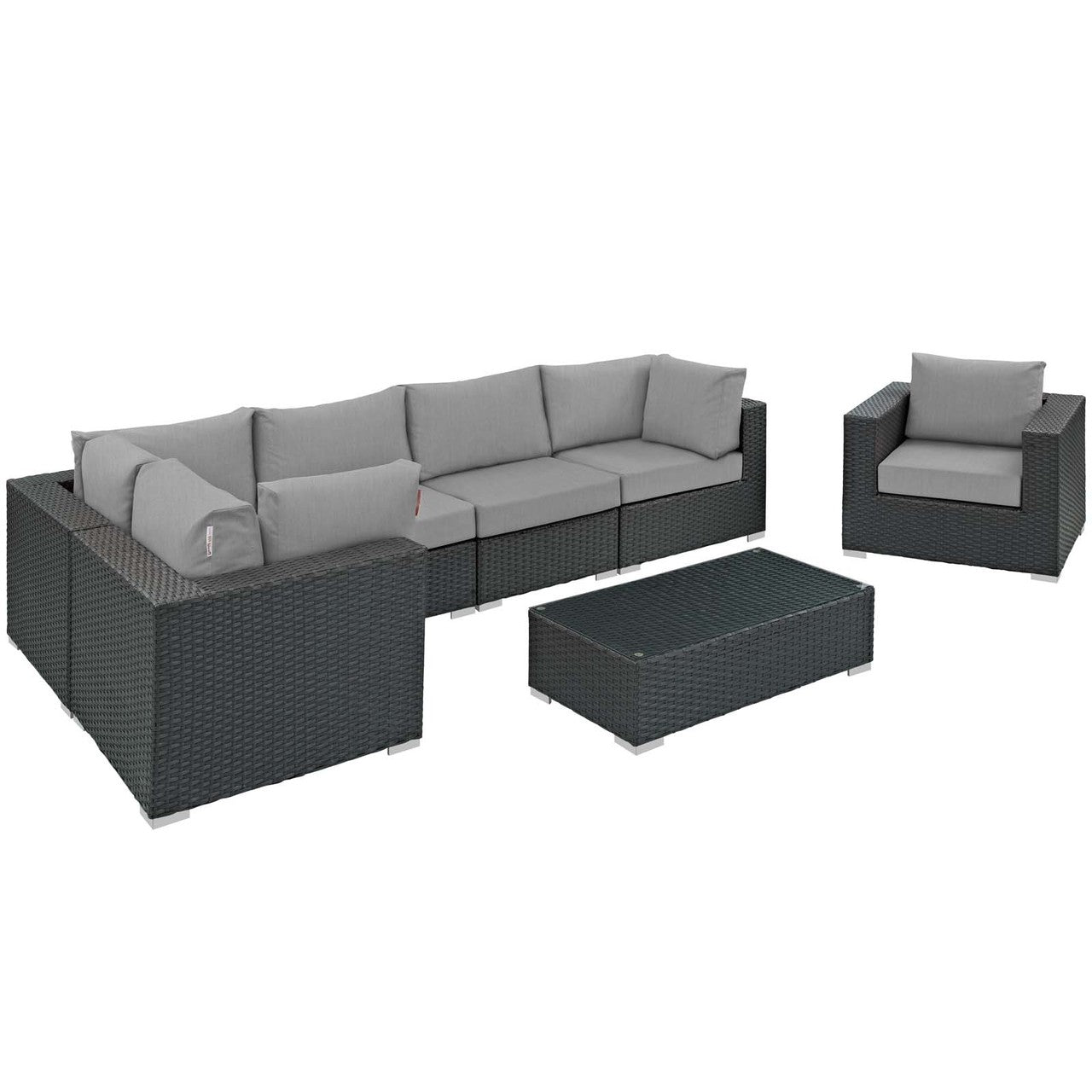 Sojourn 7 Piece Outdoor Patio Sunbrella® Sectional Set, Sunbrella Rattan Wicker, Grey Gray 13378