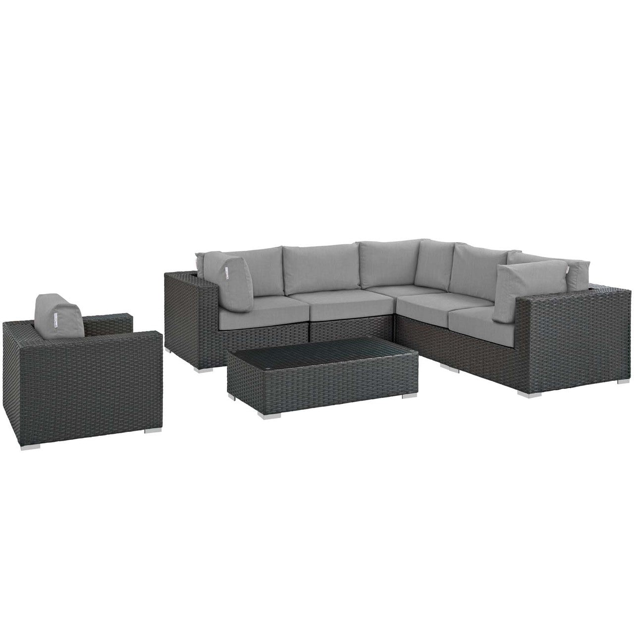 Sojourn 7 Piece Outdoor Patio Sunbrella® Sectional Set, Sunbrella Rattan Wicker, Grey Gray 13378