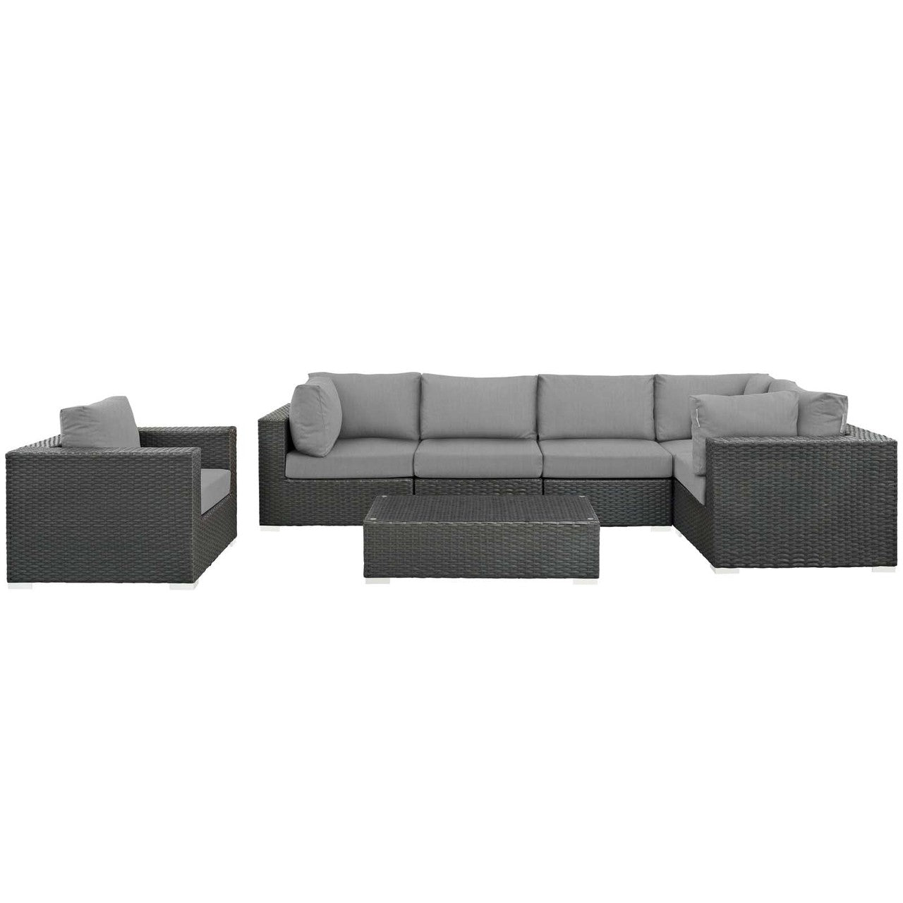 Sojourn 7 Piece Outdoor Patio Sunbrella® Sectional Set, Sunbrella Rattan Wicker, Grey Gray 13378