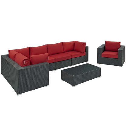 Sojourn 7 Piece Outdoor Patio Sunbrella® Sectional Set, Sunbrella Rattan Wicker, Red 13379