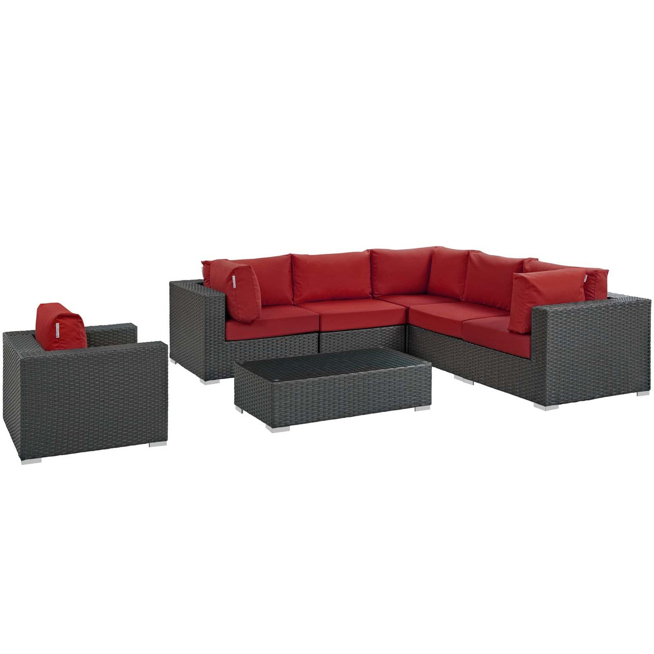 Sojourn 7 Piece Outdoor Patio Sunbrella® Sectional Set, Sunbrella Rattan Wicker, Red 13379