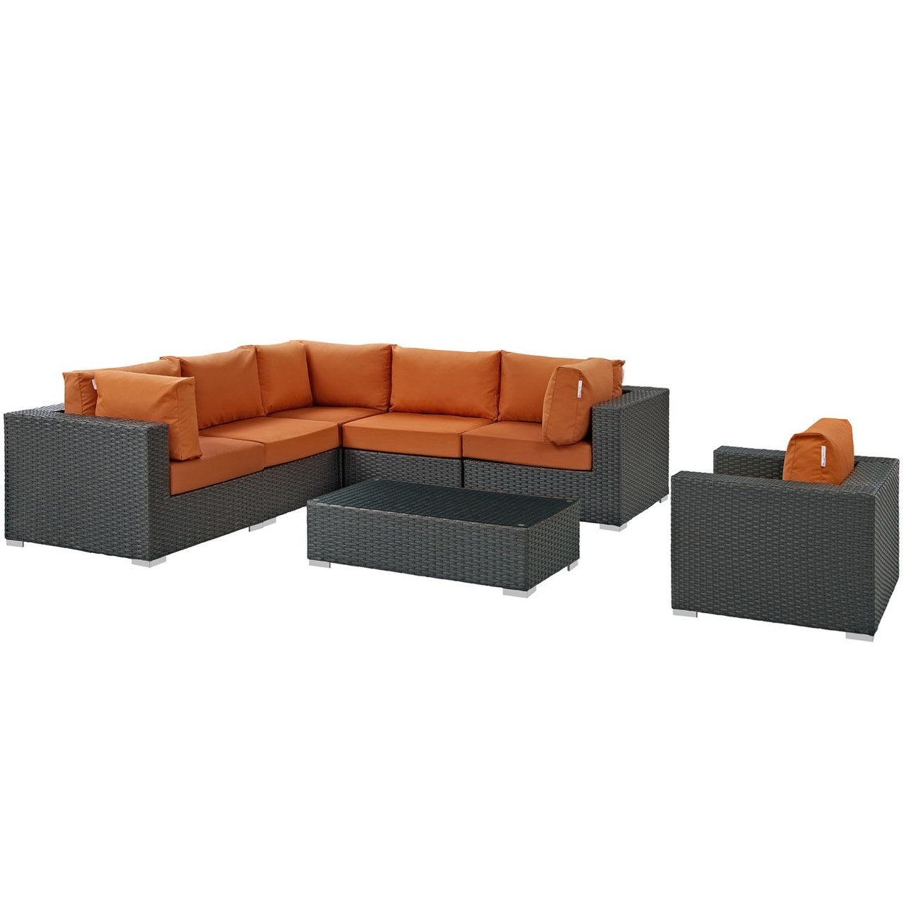 Sojourn Seven PCS Outdoor Patio Sunbrella Sectional Set , Orange, Rattan 9797