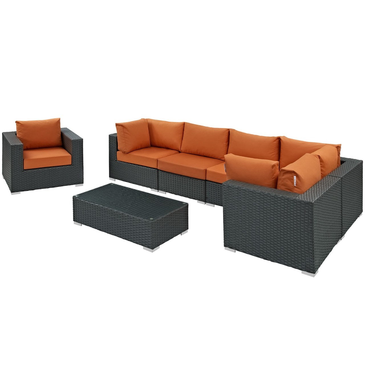 Sojourn Seven PCS Outdoor Patio Sunbrella Sectional Set , Orange, Rattan 9797