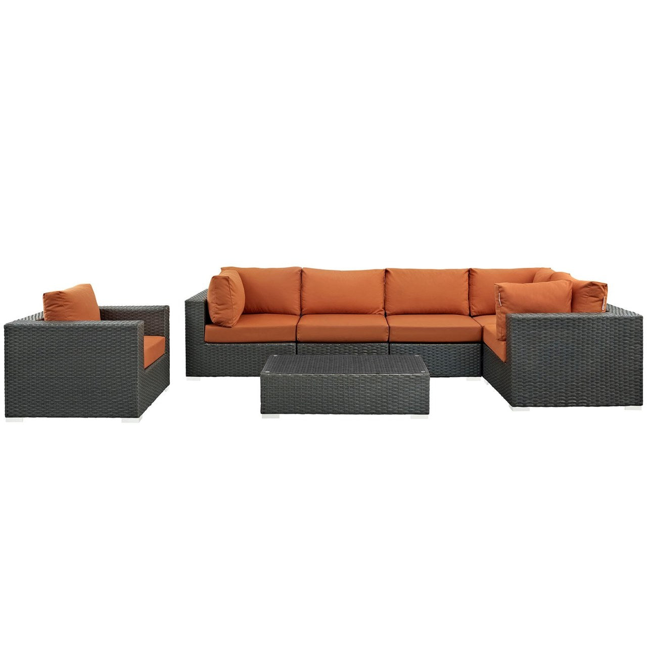 Sojourn Seven PCS Outdoor Patio Sunbrella Sectional Set , Orange, Rattan 9797