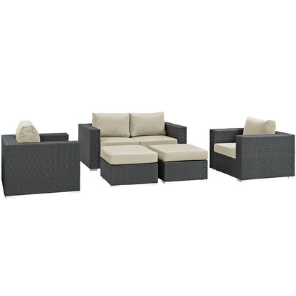 Sojourn Five PCS Outdoor Patio Sunbrella Sectional Set , Beige, Rattan 9798