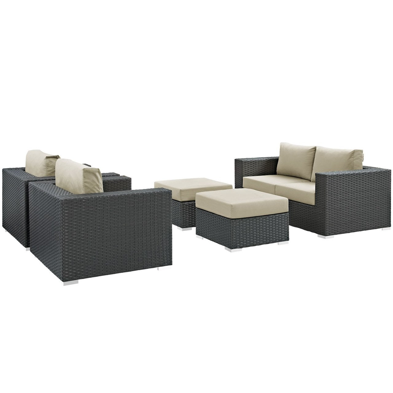 Sojourn Five PCS Outdoor Patio Sunbrella Sectional Set , Beige, Rattan 9798