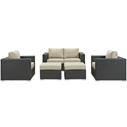 Sojourn Five PCS Outdoor Patio Sunbrella Sectional Set , Beige, Rattan 9798