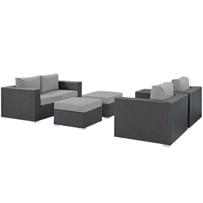 Sojourn 5 Piece Outdoor Patio Sunbrella® Sectional Set, Sunbrella Rattan Wicker, Grey Gray 13380