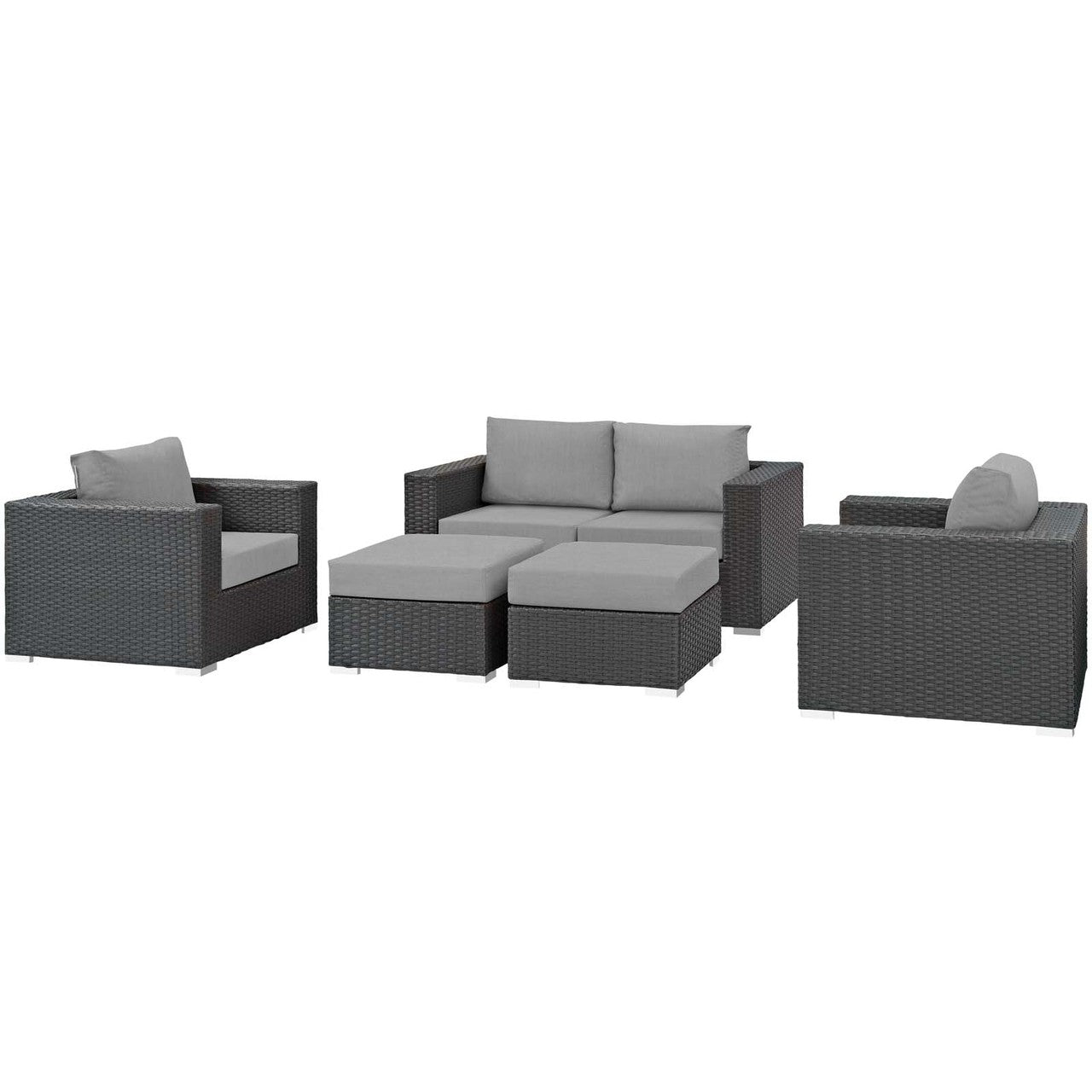 Sojourn 5 Piece Outdoor Patio Sunbrella® Sectional Set, Sunbrella Rattan Wicker, Grey Gray 13380