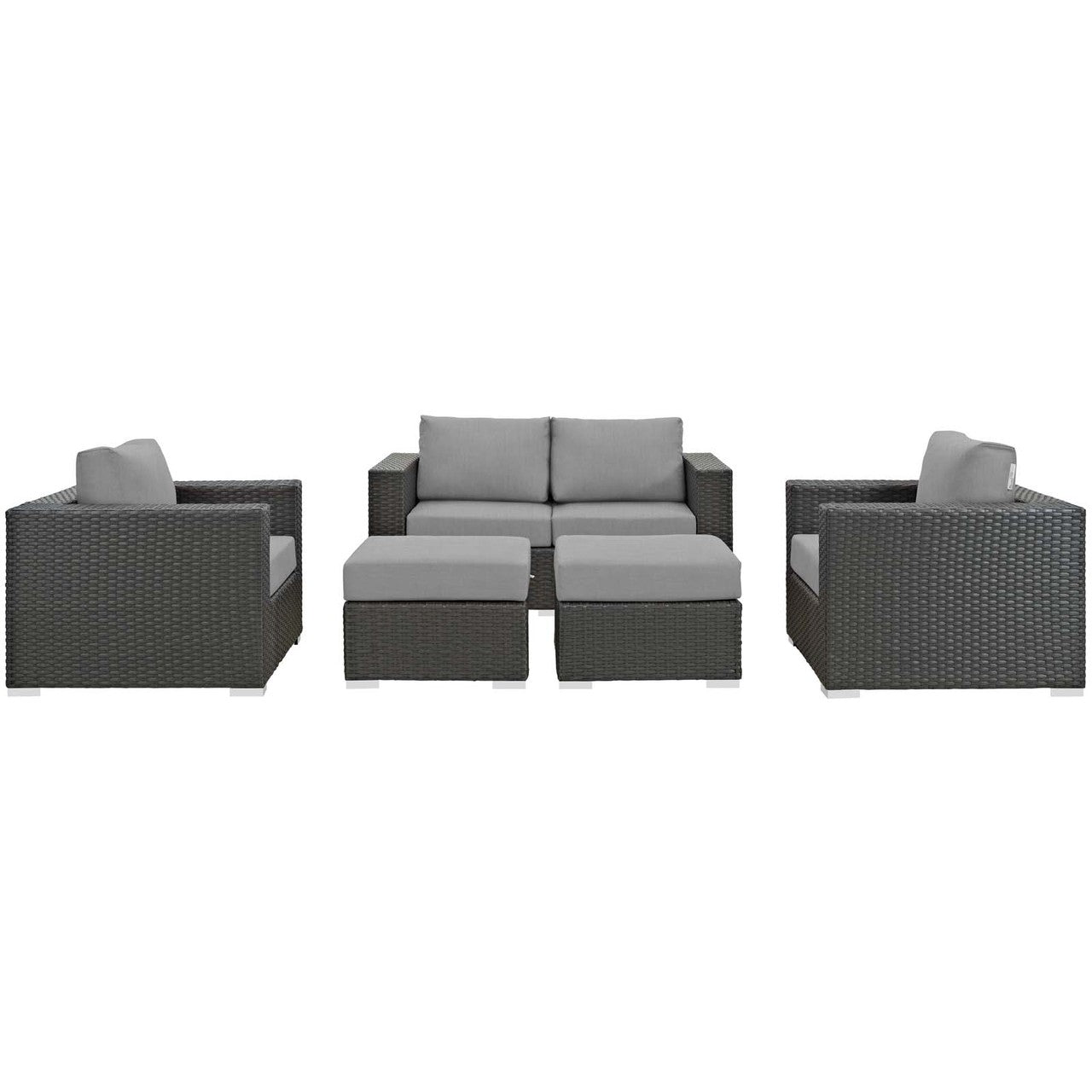 Sojourn 5 Piece Outdoor Patio Sunbrella® Sectional Set, Sunbrella Rattan Wicker, Grey Gray 13380