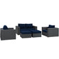 Sojourn Five PCS Outdoor Patio Sunbrella Sectional Set , Navy, Rattan 9799