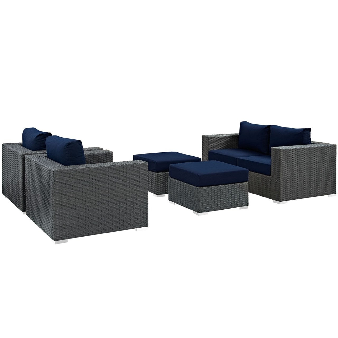 Sojourn Five PCS Outdoor Patio Sunbrella Sectional Set , Navy, Rattan 9799