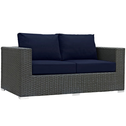 Sojourn Five PCS Outdoor Patio Sunbrella Sectional Set , Navy, Rattan 9799