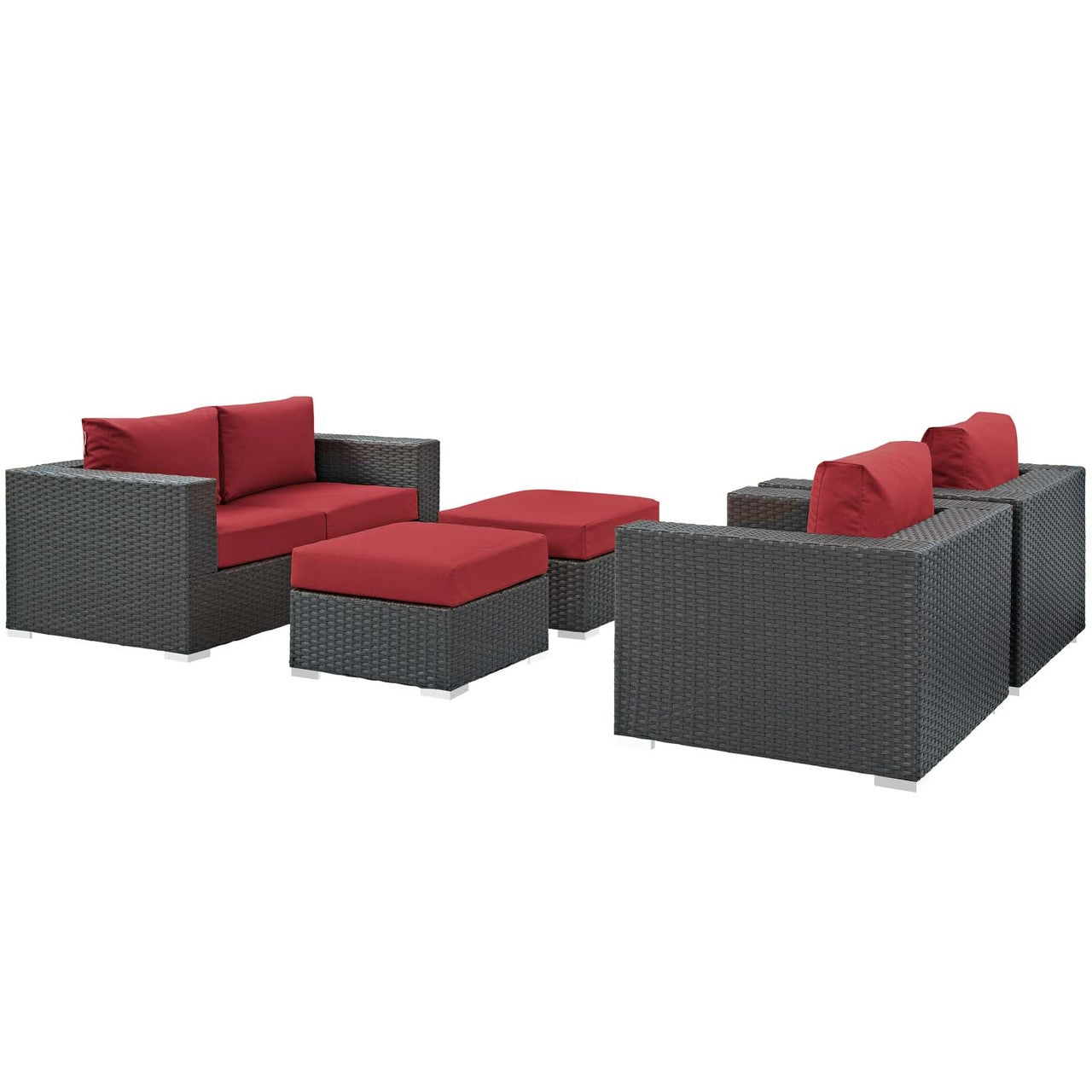 Sojourn 5 Piece Outdoor Patio Sunbrella® Sectional Set, Sunbrella Rattan Wicker, Red 13381